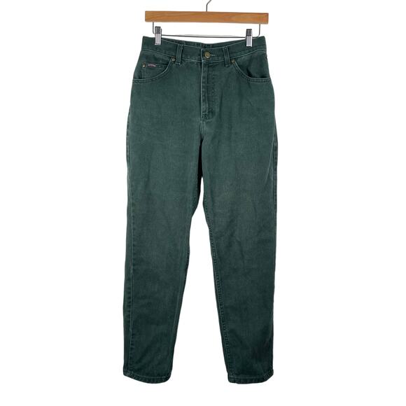 90s Vintage Green High Waist Mom Jeans Size 10 Rigid Denim Tapered Leg - Picture 1 of 8